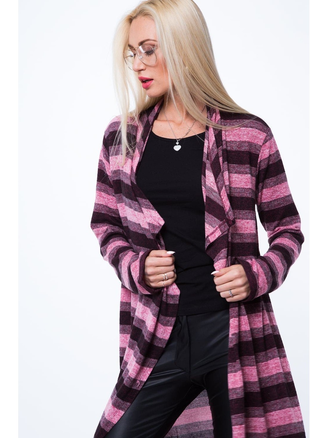 Gestreifter Cardigan in Burgunderrot und Rosa MP16152 – Online-Shop – Boutique